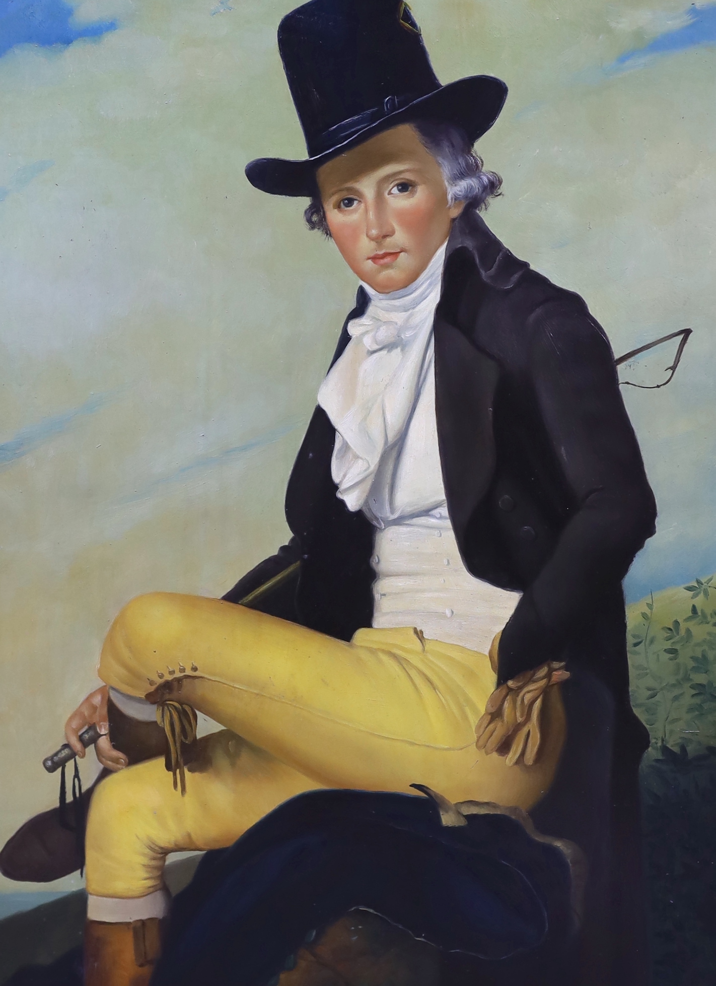 After Jacques Louis David (1748-1825), oil on board, Portrait of Pierre Seriziat together with another oil on board, portrait of a lady, ornate gilt framed, 39 x 29cm